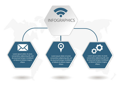 现代矢量插图。信息模板与三六边形元素。包含图标和文本。专为商务、演示、网页设计、图3步骤设计